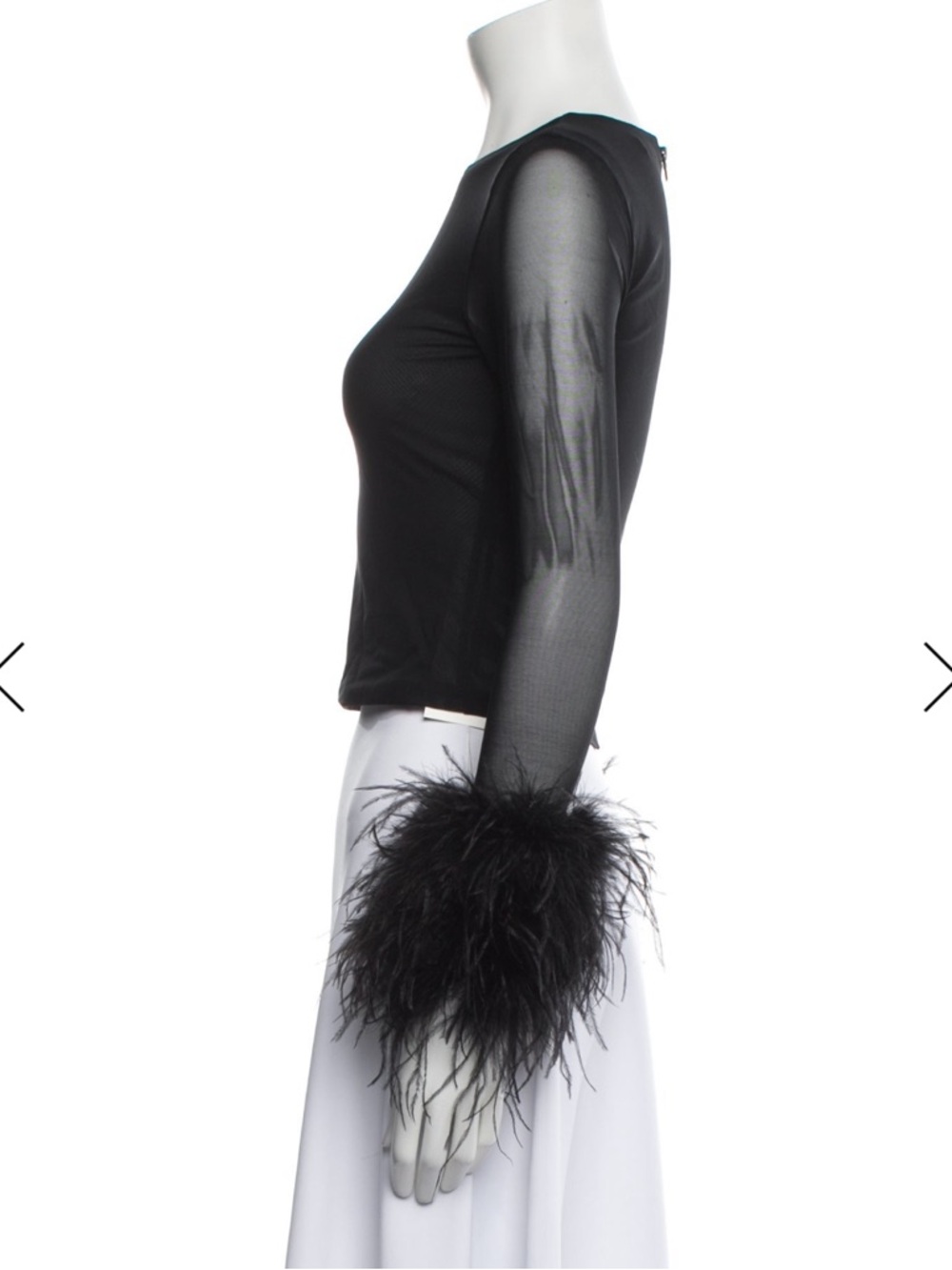 Alice + Olivia Delaina Feather Cuff Mesh Top | Sheer Black Statement Top Size M - Picture 5 of 9